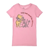juniors Winnie the Pooh 'stop & smell flowers' graphic tee