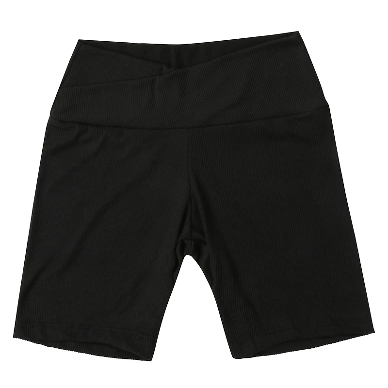 brown ribbed crossover waist bike shorts