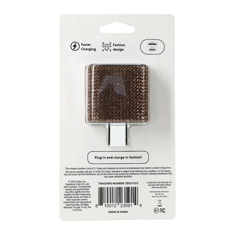 USB-A & USB-C bling dual wall charger 3.1 amp