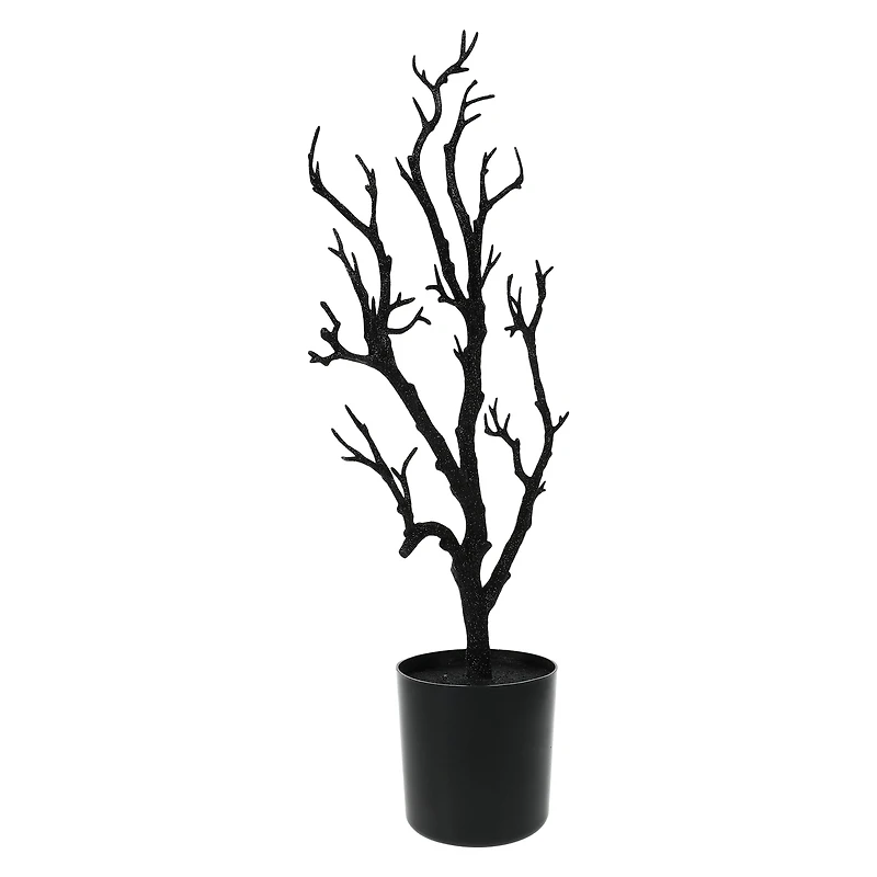 black glitter tree halloween decor