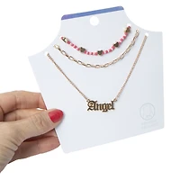 layered beaded & chain necklace set 3-pack