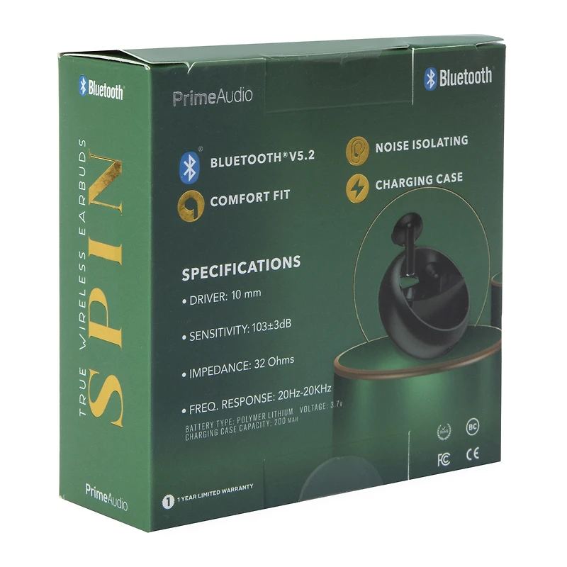 spin noise-isolating bluetooth® earbuds with mic