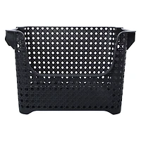 stackable woven cane plastic bin 15in x 9.8in