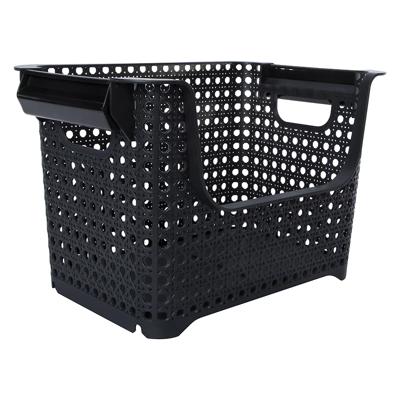 stackable woven cane plastic bin 15in x 9.8in