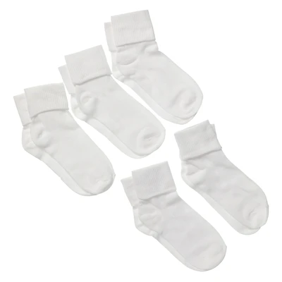 Ladies Tan Turn-Cuff Quarter Crew Socks 5-Pack