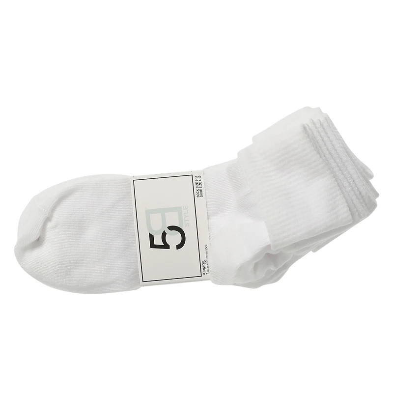 Ladies Tan Turn-Cuff Quarter Crew Socks 5-Pack