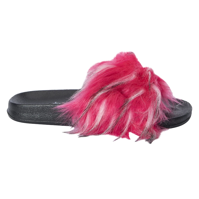 ladies pink faux fur slide sandals