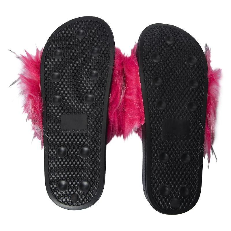 ladies pink faux fur slide sandals