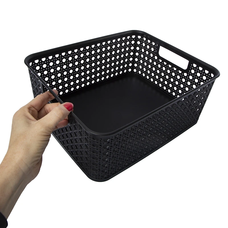 woven cane plastic bin 12.9in x 10.5in