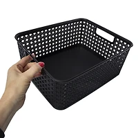 woven cane plastic bin 12.9in x 10.5in