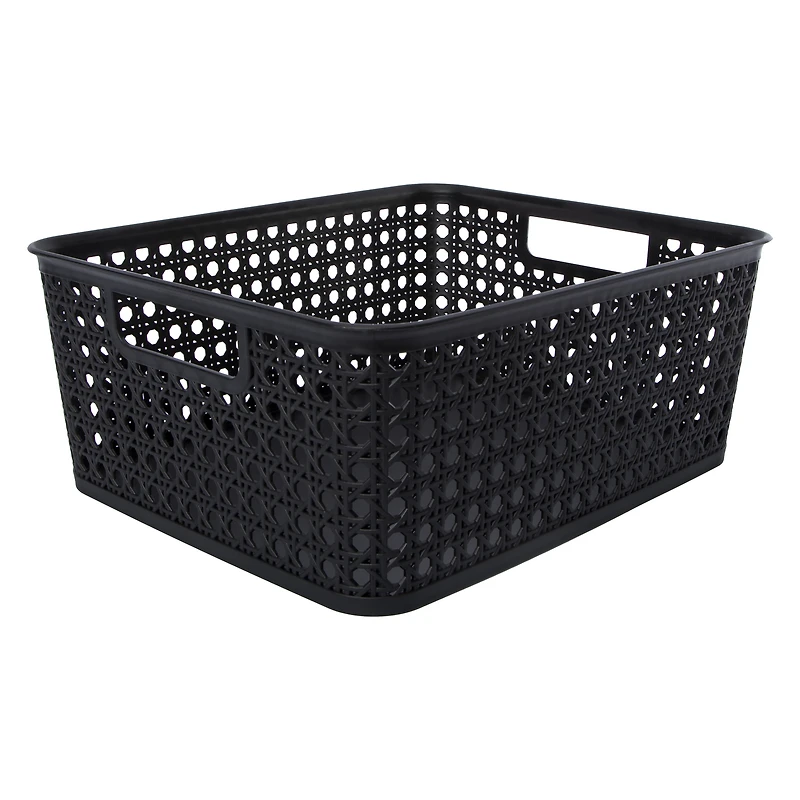 woven cane plastic bin 12.9in x 10.5in