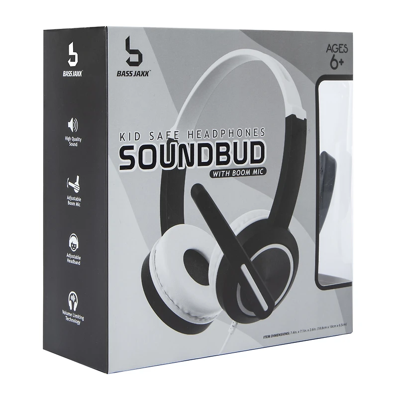 soundbud kid-safe wired headphones with boom mic