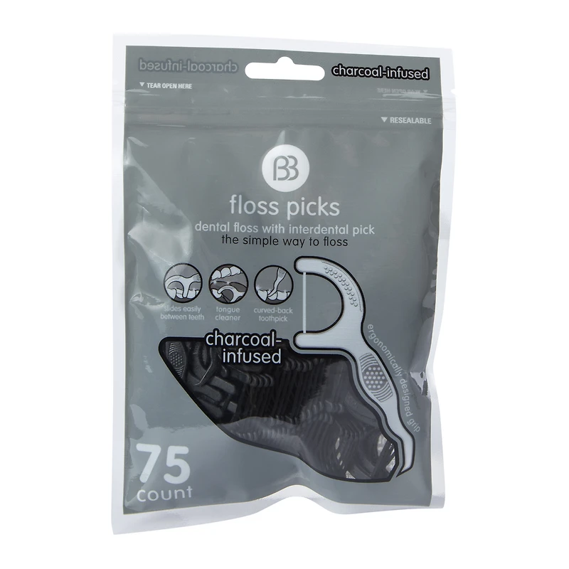 bb charcoal infused dental floss picks 75-count