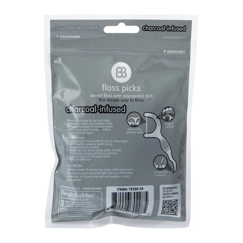 bb charcoal infused dental floss picks 75-count