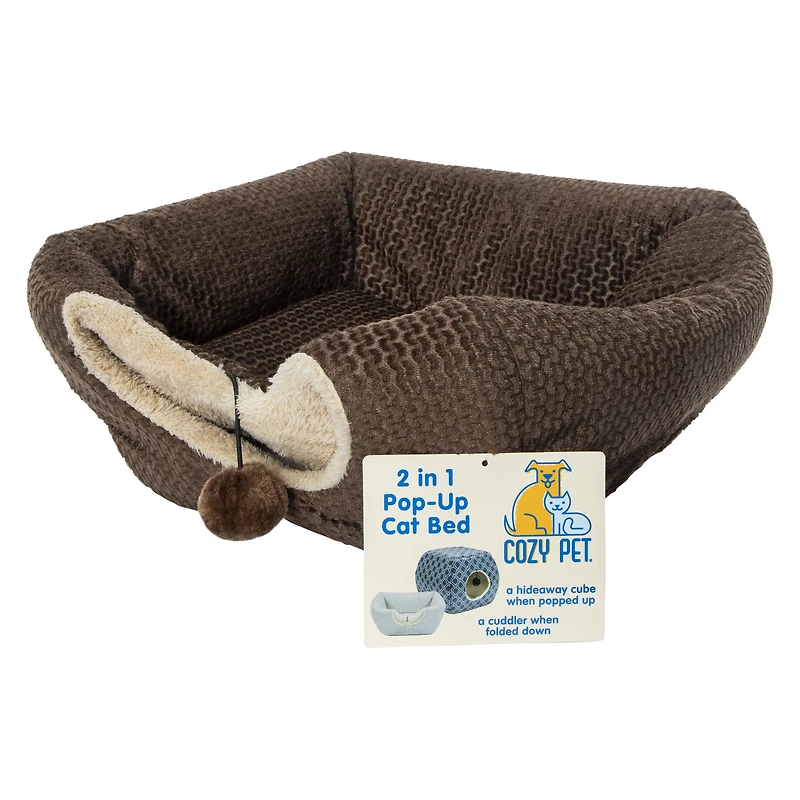 2-in-1 pop-up cat bed & hut