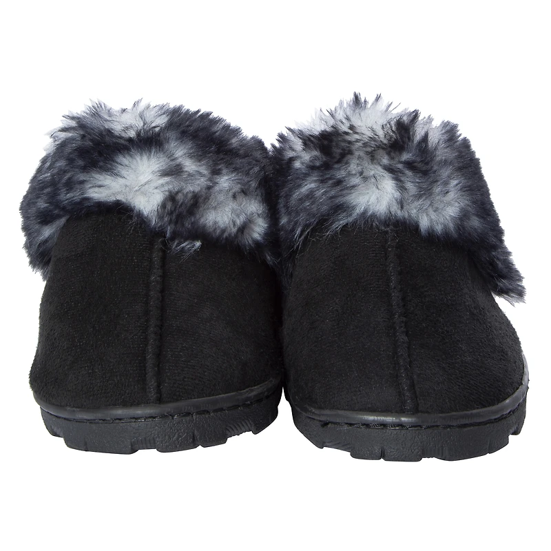 ladies black lug sole faux fur scuff slippers