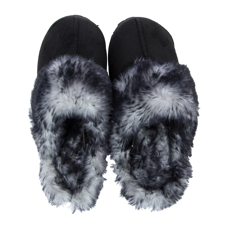 ladies black lug sole faux fur scuff slippers