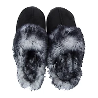 ladies black lug sole faux fur scuff slippers