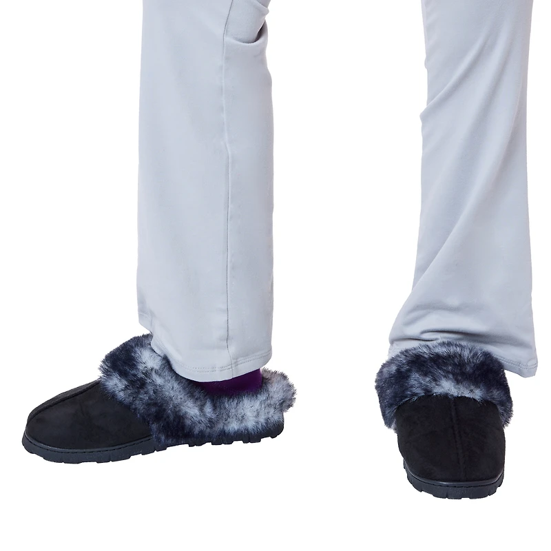 ladies black lug sole faux fur scuff slippers