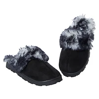 ladies black lug sole faux fur scuff slippers