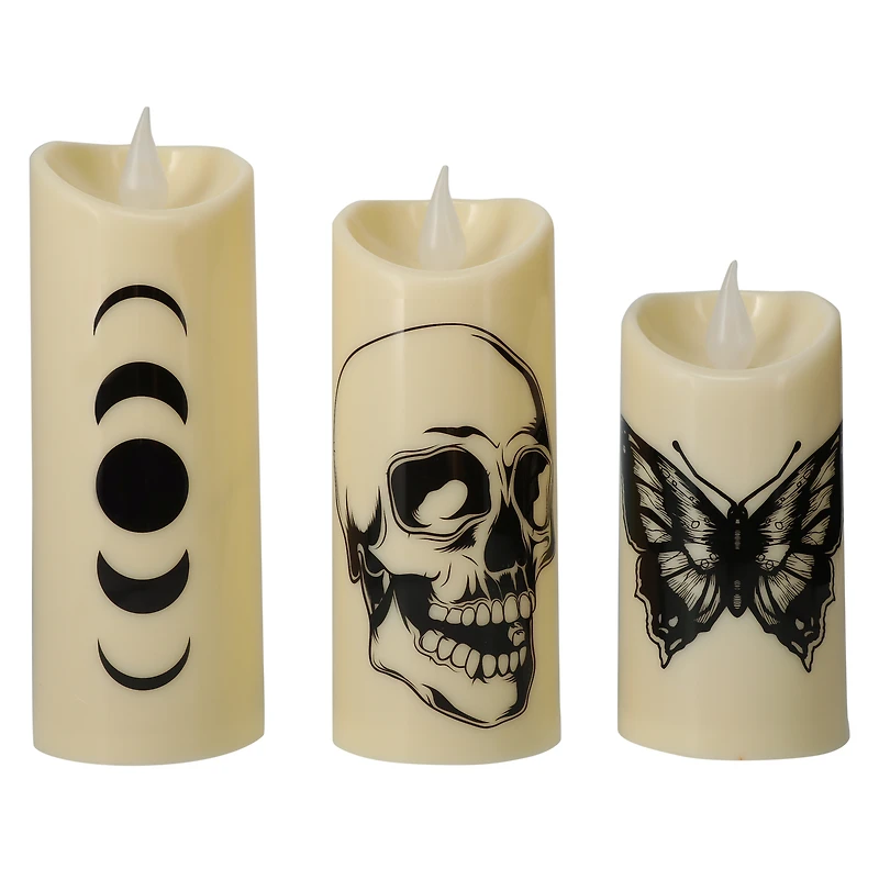 LED flameless halloween pillar candles 3-count