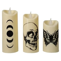 LED flameless halloween pillar candles 3-count