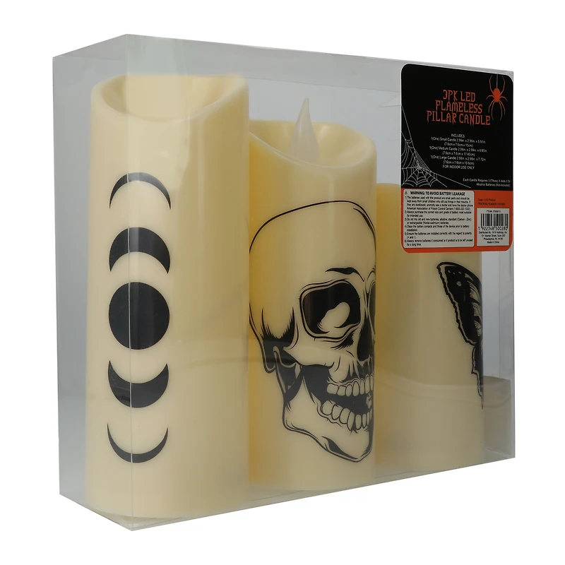 LED flameless halloween pillar candles 3-count