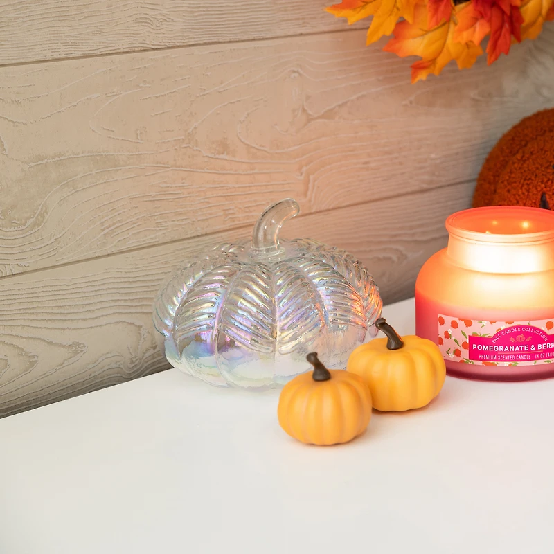 etched glass pumpkin decoration 6in