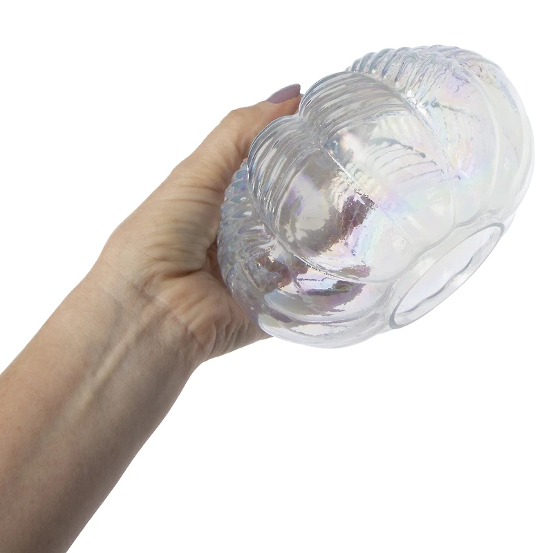 etched glass pumpkin decoration 6in
