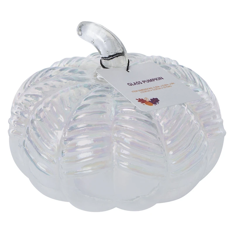 etched glass pumpkin decoration 6in