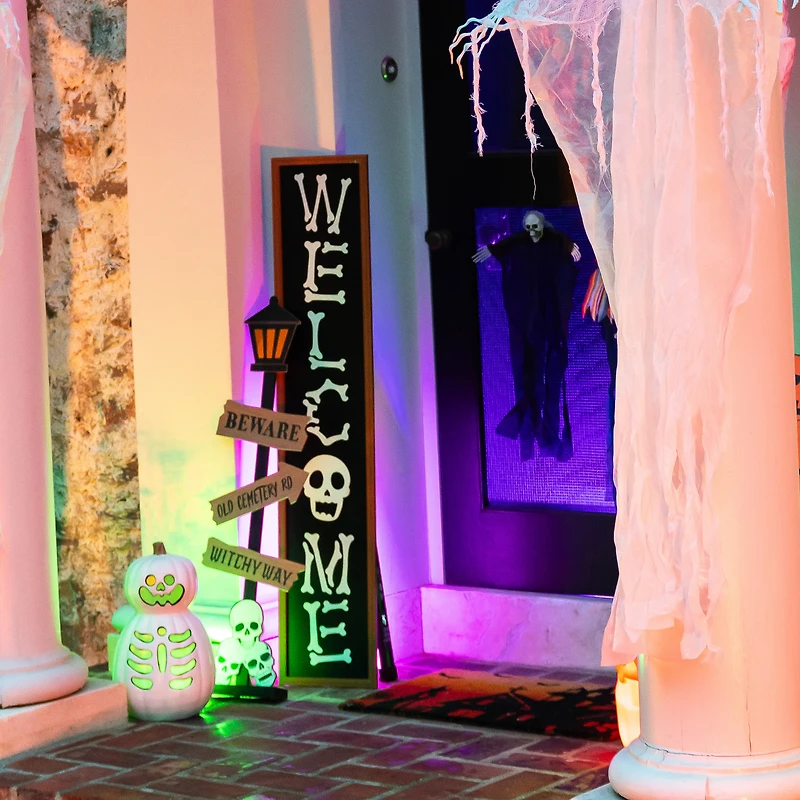 skeleton welcome porch board sign 48in