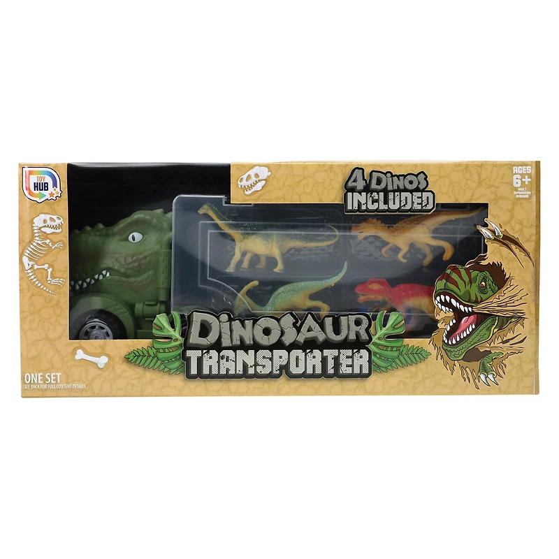 dino transporter truck with 4 dinosaur figures