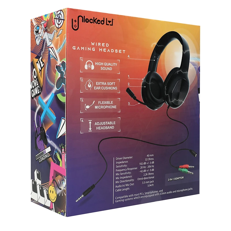 unlocked lvl™ metallic wired gaming headset with mic