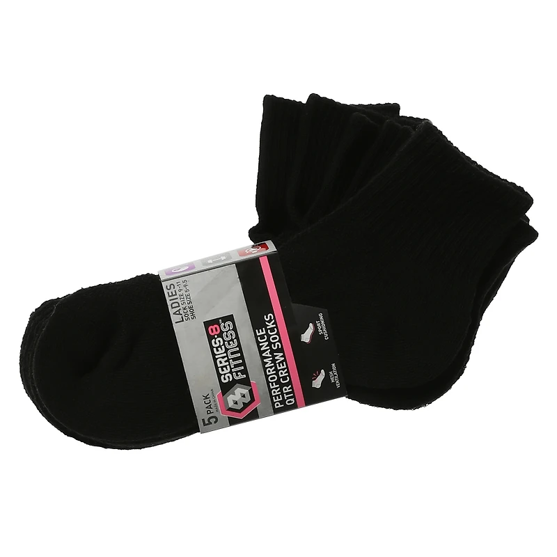 series-8 fitness™ ladies quarter crew performance socks 5-pack