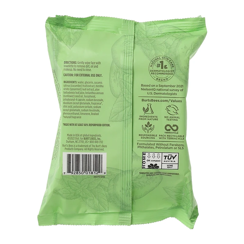 burt’s bees® refreshing facial towelettes with cucumber & mint 30-count