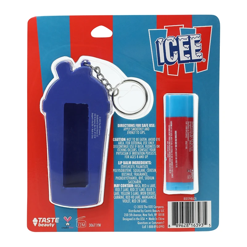 icee® blue raspberry flavored lip balm & keychain