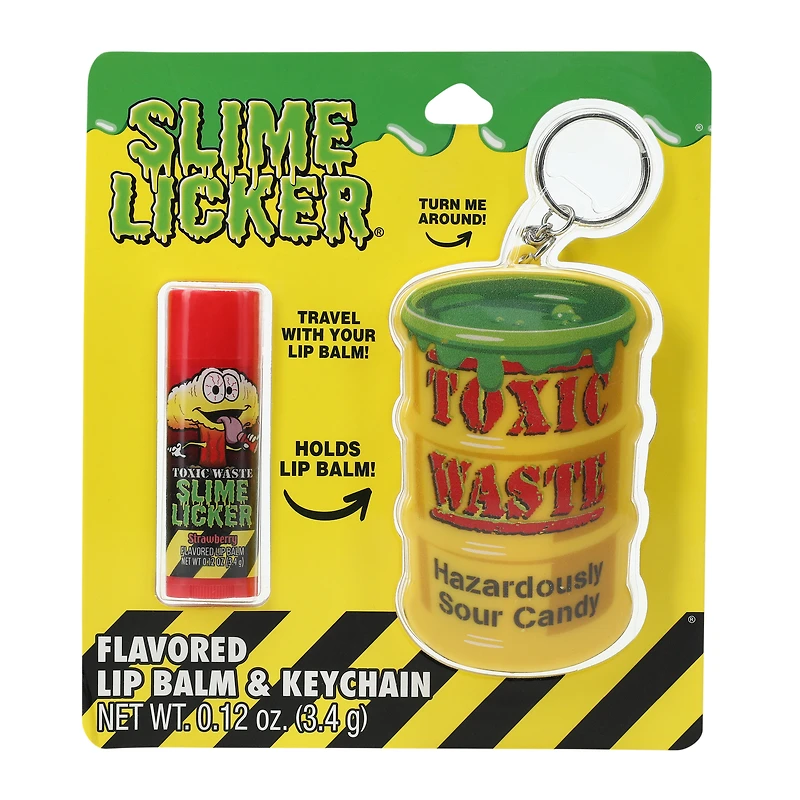 slime licker® toxic waste strawberry flavored lip balm & keychain