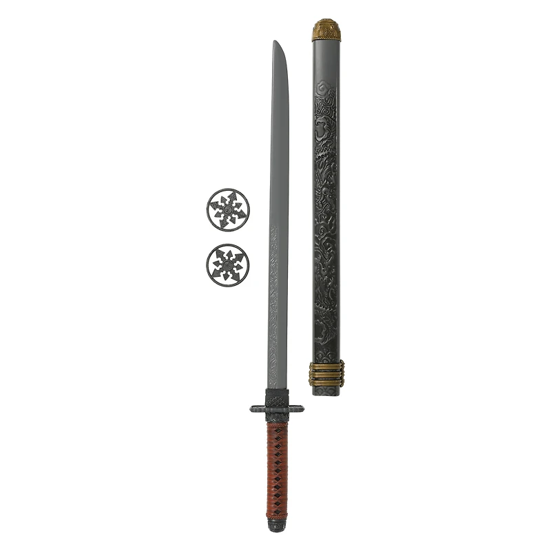 hero ninja 28in katana sword with sheath & throwing stars
