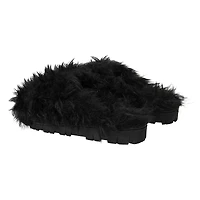 ladies black faux fur fuzzy slippers
