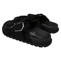 ladies black sherpa double buckle sandals