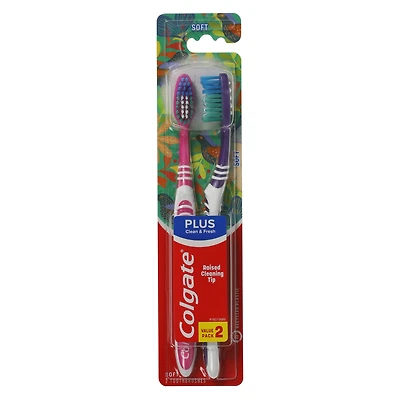 colgate® plus clean & fresh soft toothbrushes 2-count