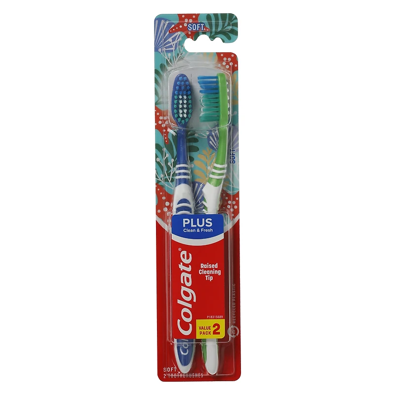 colgate® plus clean & fresh soft toothbrushes 2-count