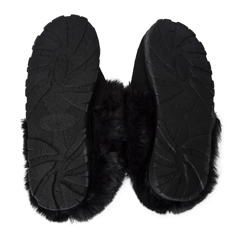 ladies brown microsuede faux fur slippers