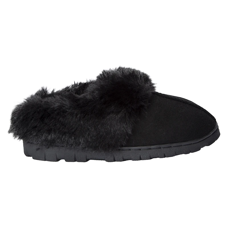 ladies brown microsuede faux fur slippers