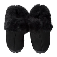 ladies brown microsuede faux fur slippers