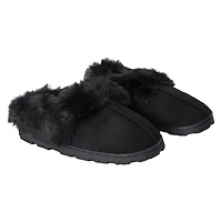 ladies brown microsuede faux fur slippers