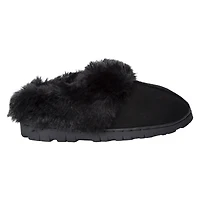 ladies brown microsuede faux fur slippers