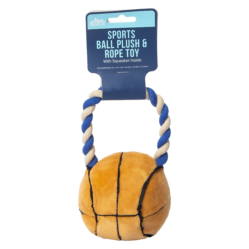 sports ball plush & rope dog squeaker toy