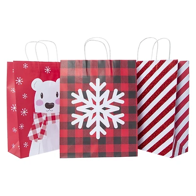 3-pack xl holiday kraft gift bags 12in x 15in