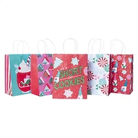 5-Pack Medium Holiday Kraft Gift Bags 7in x 9in - Treats